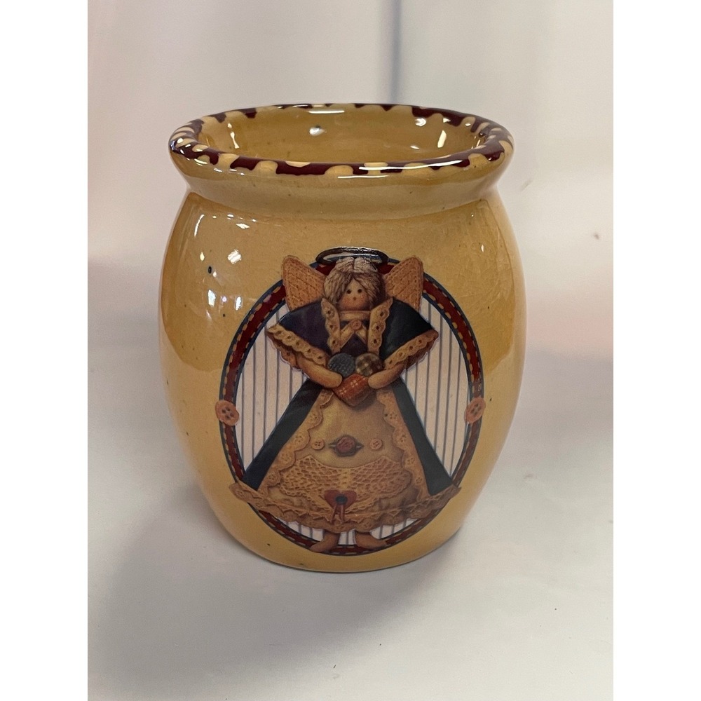 Giftco Country Angel Ceramic Crock Candle Tan Primitive Farmhouse Decor 05125 - Picture 5 of 14